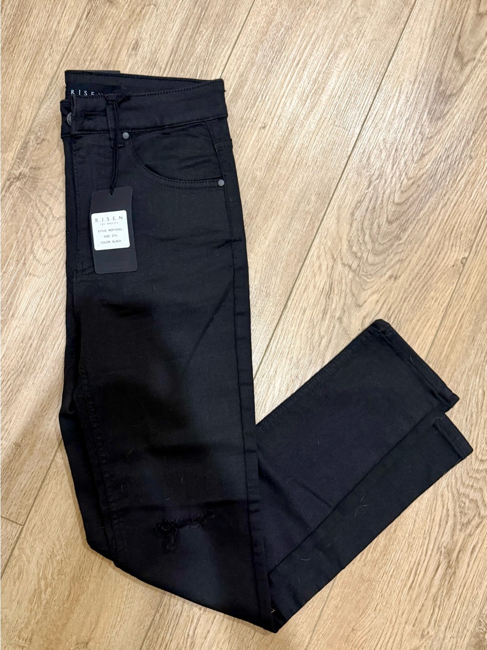 Risen Coated Twill Distressed knee Skinny Jeans NWT 27/5 - Picture 6 of 10